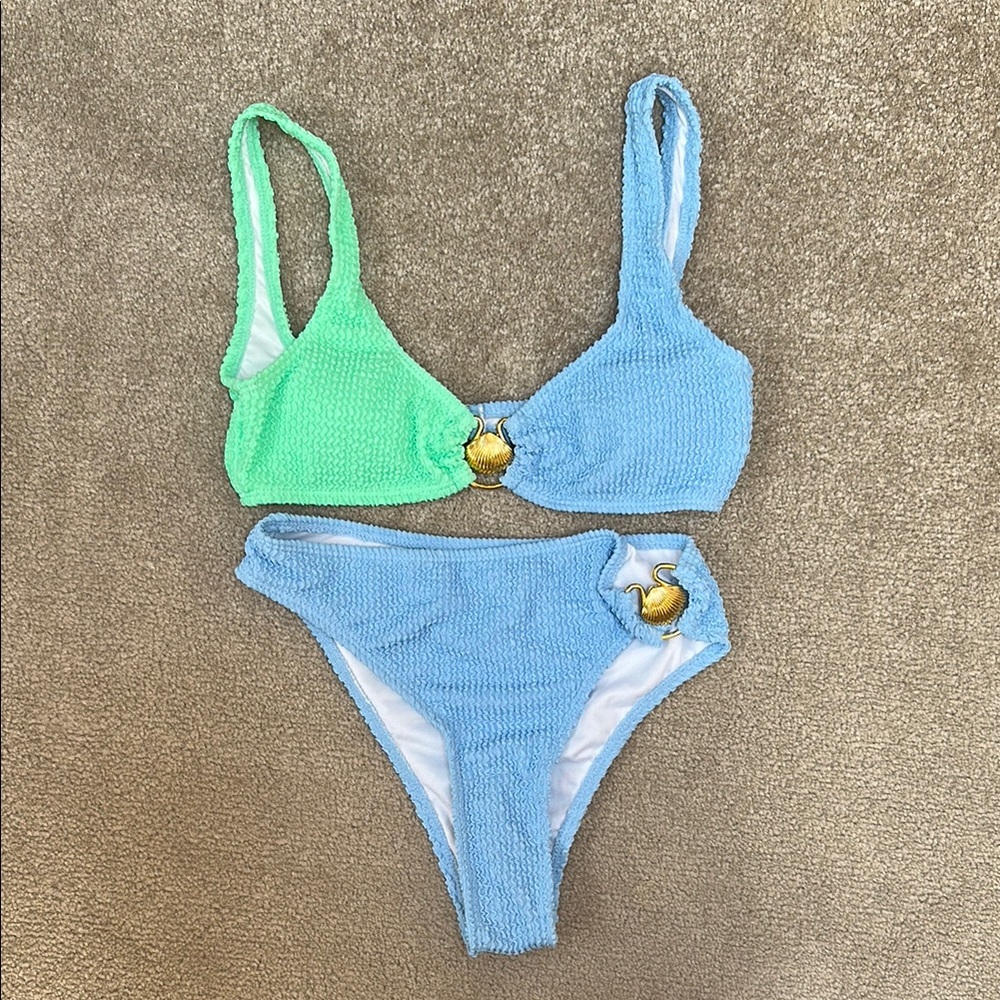 Shady Lady Two-Tone Bikini Set with Gold Accents, New, M